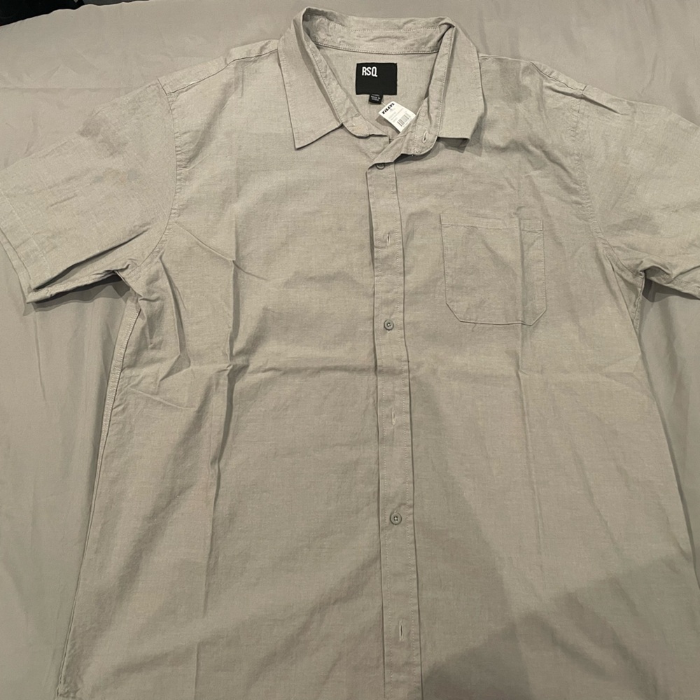 RSQ Gray Casual Button Down Shirt Lightweight Cotton Blend (never worn)